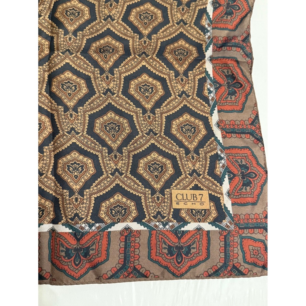 Club 7 Echo Scarf Brown Tan Burnt Orange Geometric Medallion Square Wrap 34x34